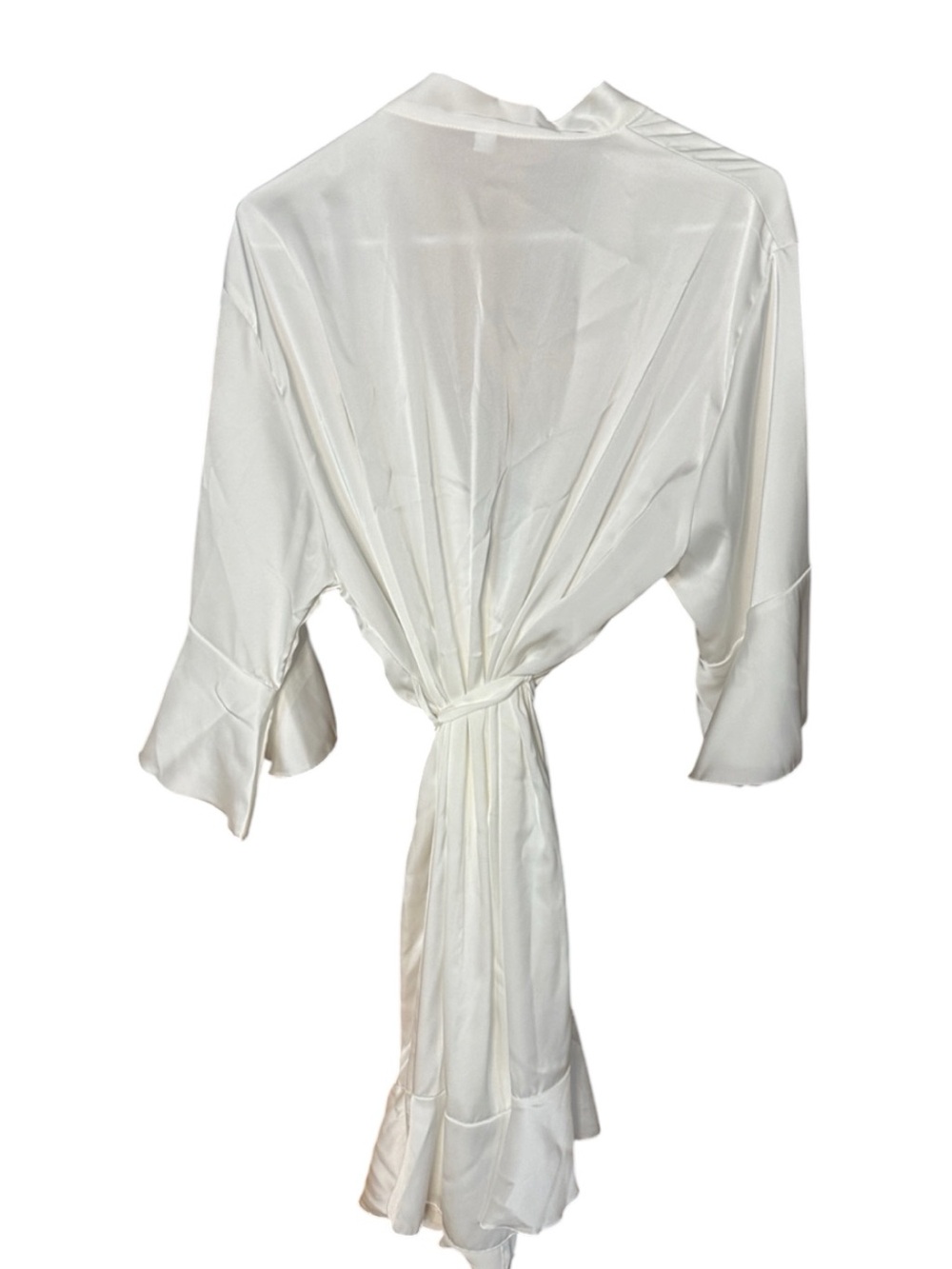 Bridal Satiny Tie-Front Robe in White. Internal Wrap Tie - Picture 5 of 12